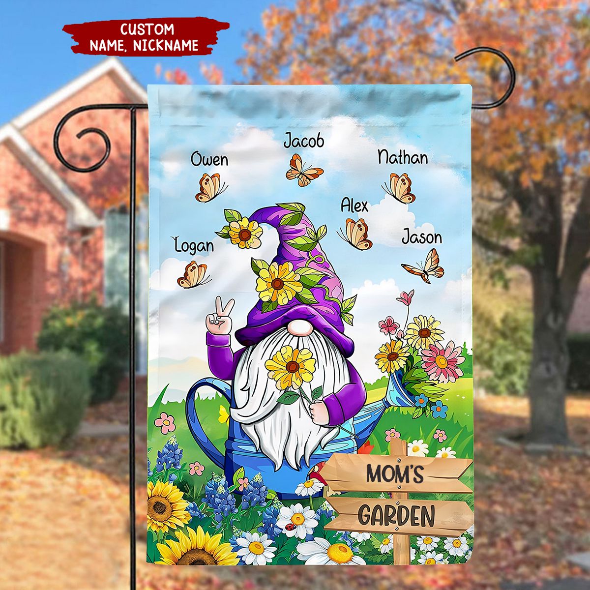 Violet Grandma Mom's Garden With Butterflies Kids, Perfect Gift For Mother's Day Personalized Flag