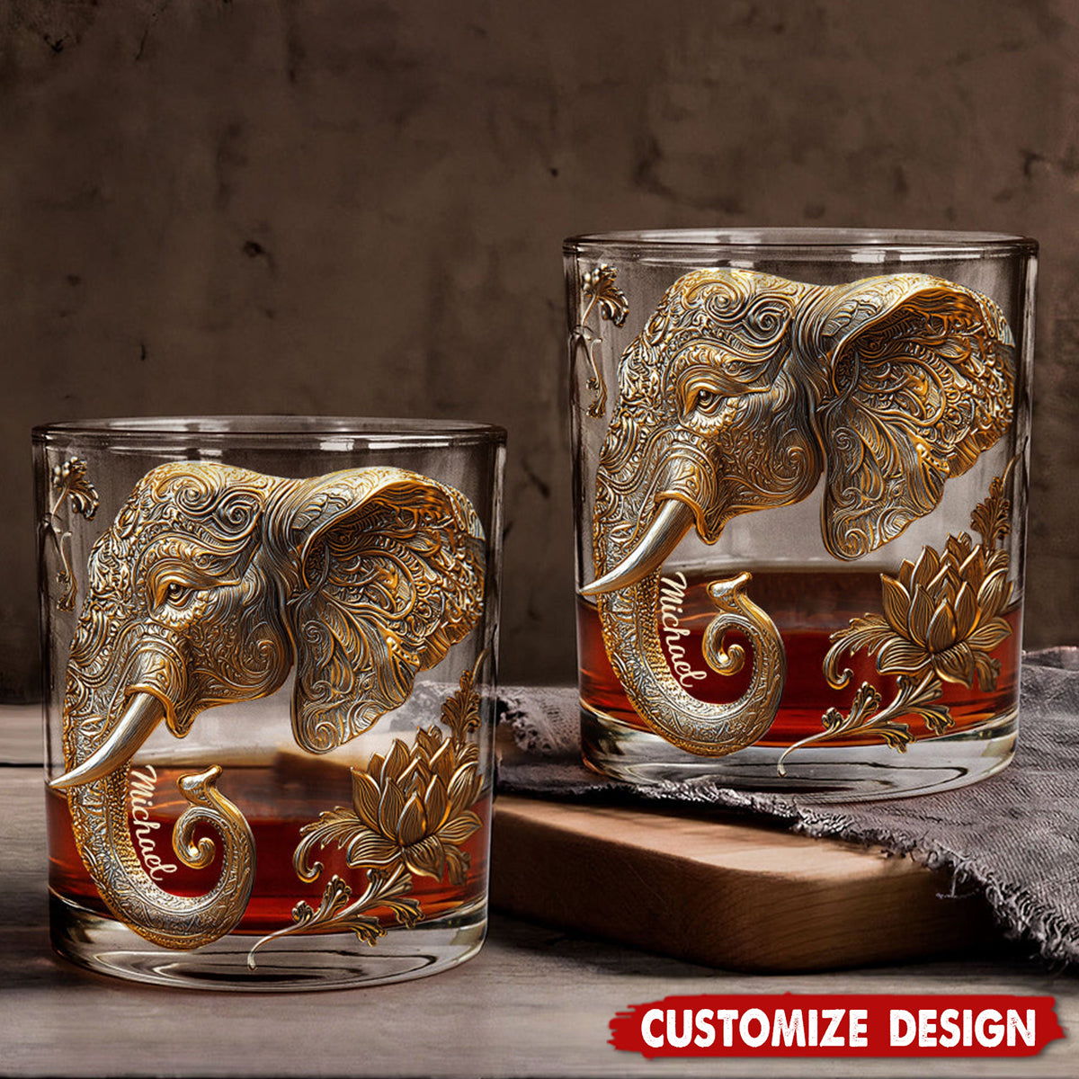 Beautiful Elephant - Personalized Elephant Whiskey Glass