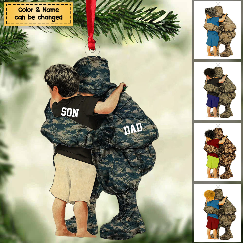 Personalized Military Dad & Son, Army Dad, Veteran Dad Acrylic Ornament