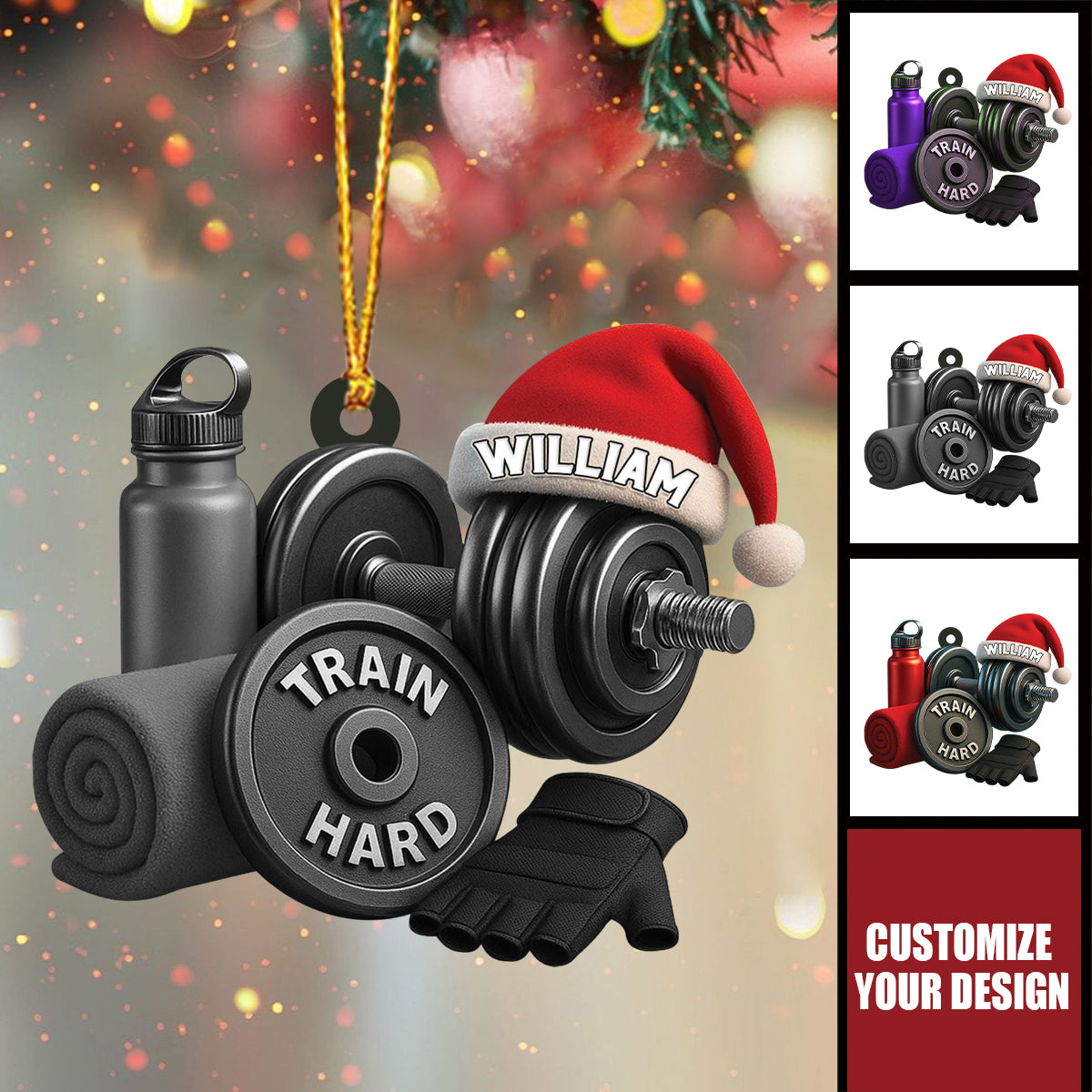 Personalized Dumbbell Christmas Ornament - Gym Fitness Gift