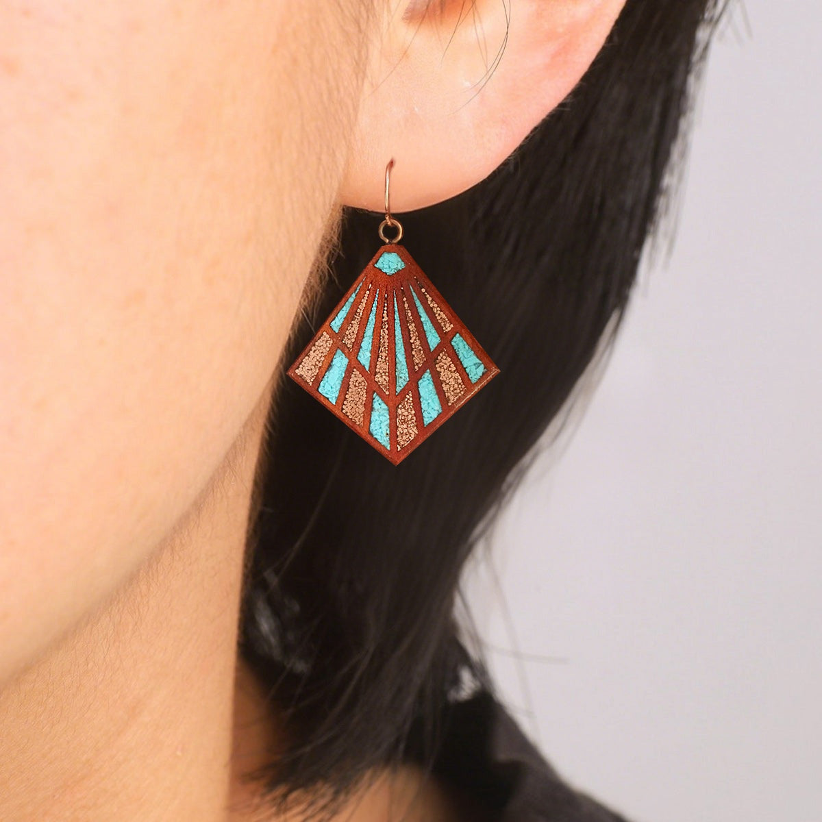 Large Art Deco Statement Earrings Crimson Wood Statement Earrings