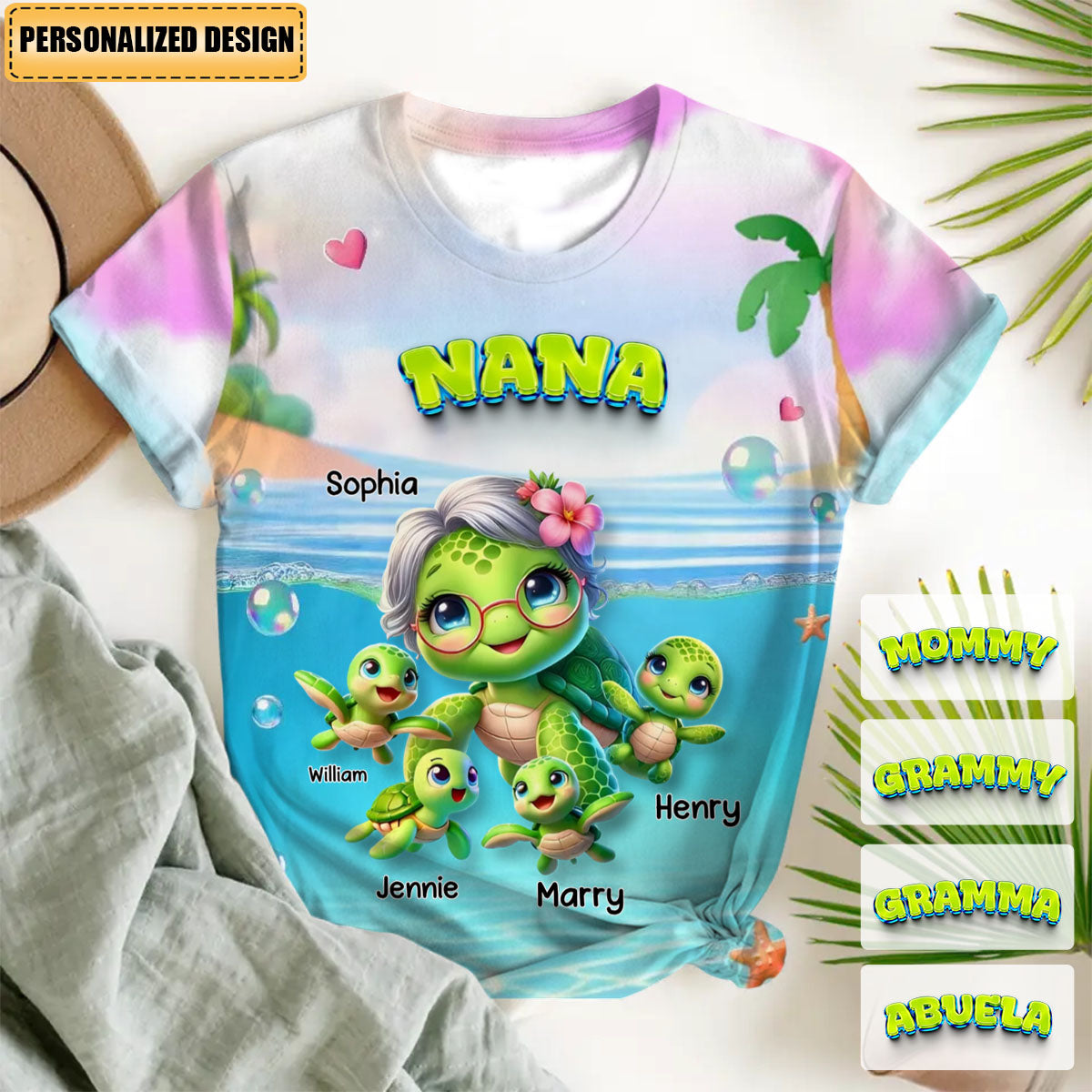 Cute Turtle-Personalized T-Shirt-Gift For Grandma