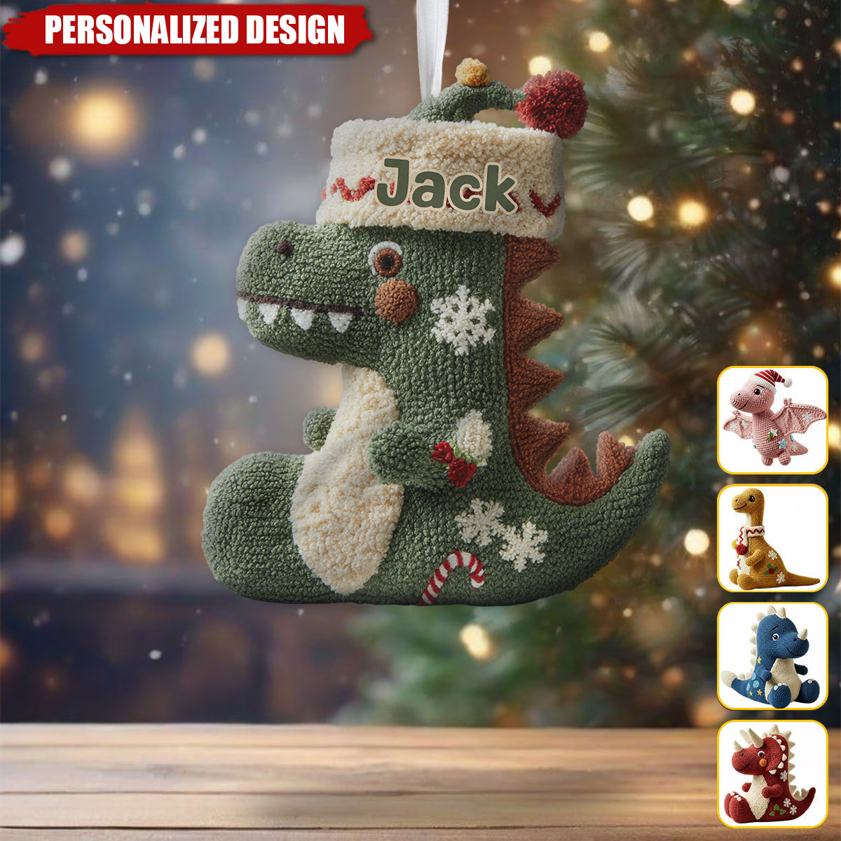Dinomas-Personalized Kid Shaped Christmas Stocking