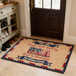 Stars And Stripes Happy USA 250Th Birthday Embroidery Effect - Personalized Doormat