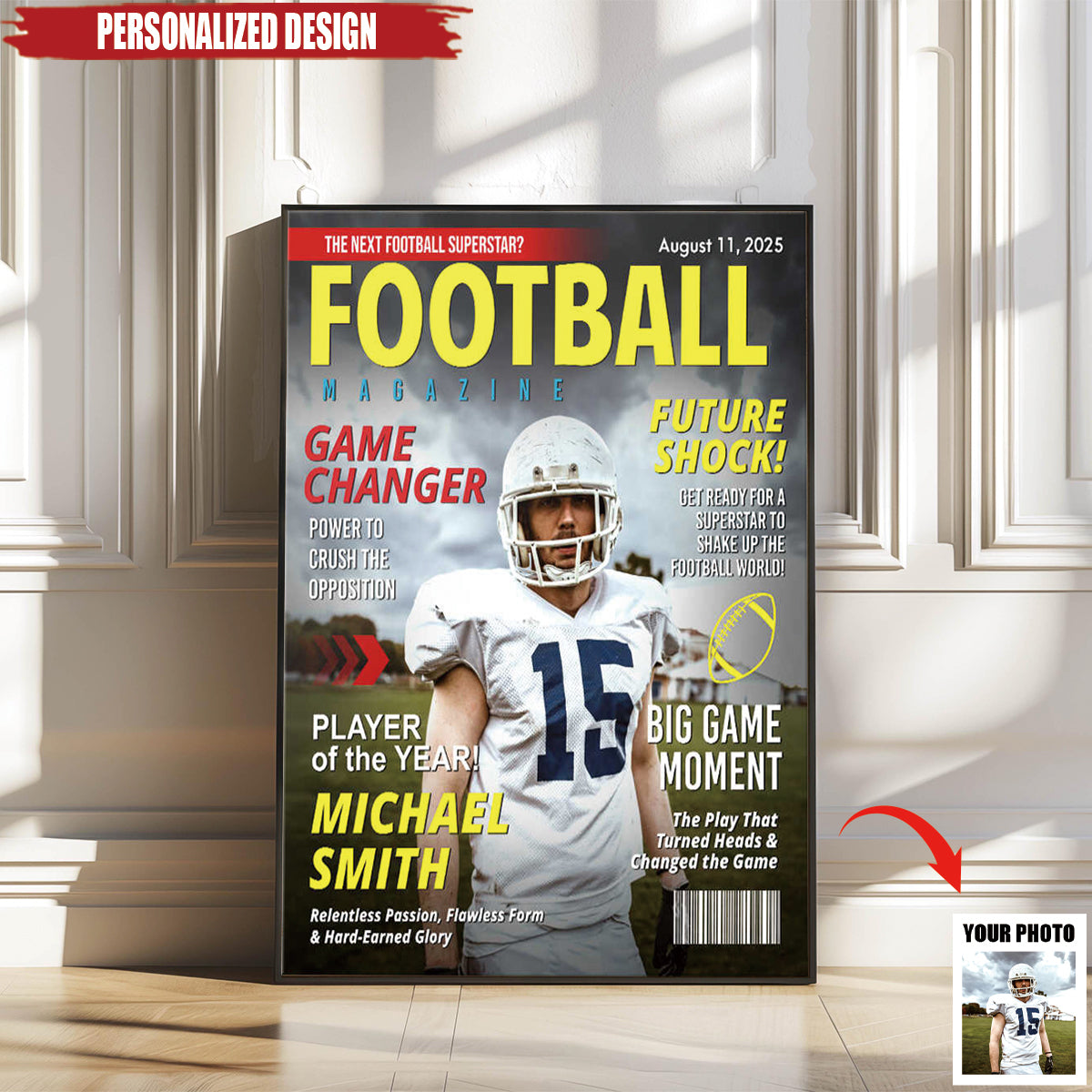 Custom Football Magazine Cover Poster, Gift For Football Player