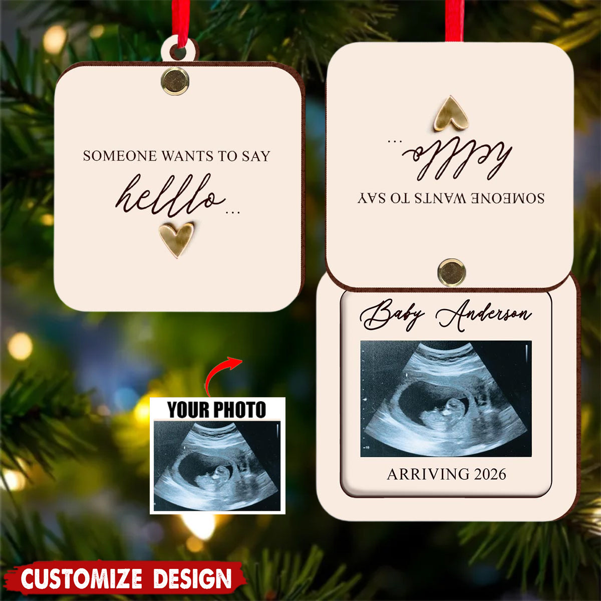 Pregnant Announcement - Personalized Pregnancy Flip Ornament