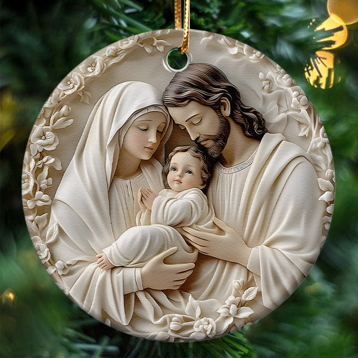 Glass The Holy Family Ceramic Ornament - Gifts for Religious People
