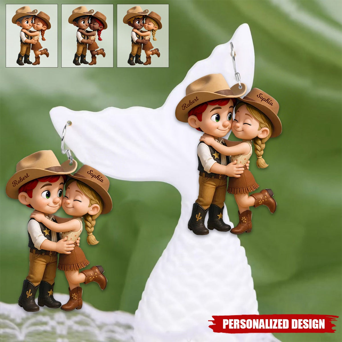 Cartoon Style Countryside Couple Cowboy Cowgirl Personalized Acrylic Earrings