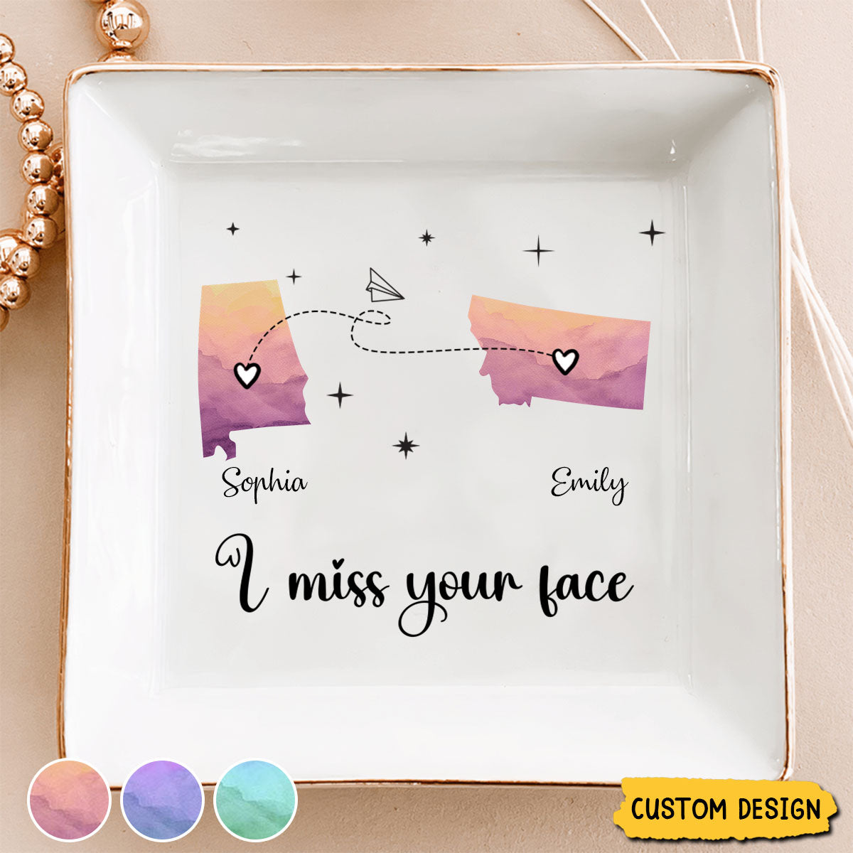 I Miss Your Face - Custom Multiple States - Personalized Jewelry Dish, Gift For Best Friends, BFF, Sisters