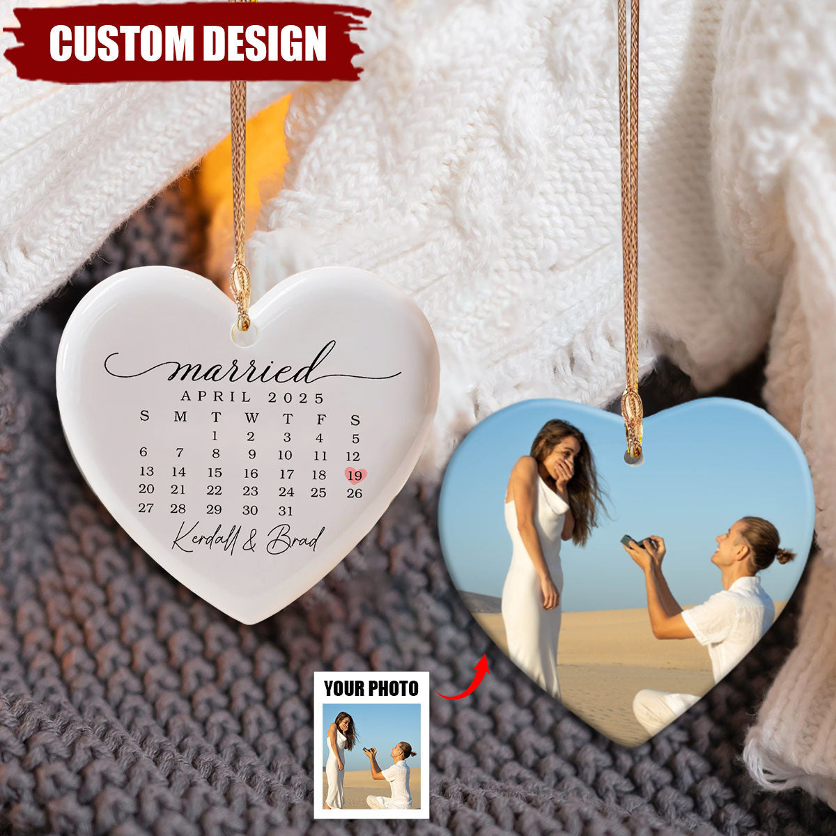 Married Ornament Calendar Gift - Personalized Calendar Ornament Wedding Gift - Custom Wedding Date Anniversary Ornament