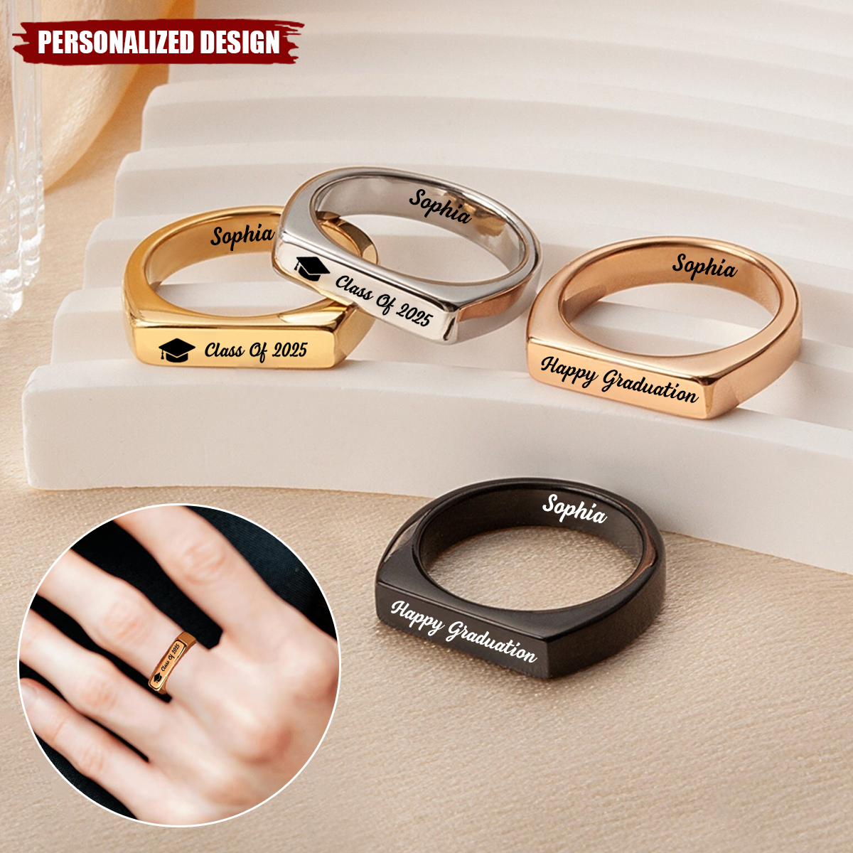 Horizontal Bar Ring-Personalized Graduation Ring
