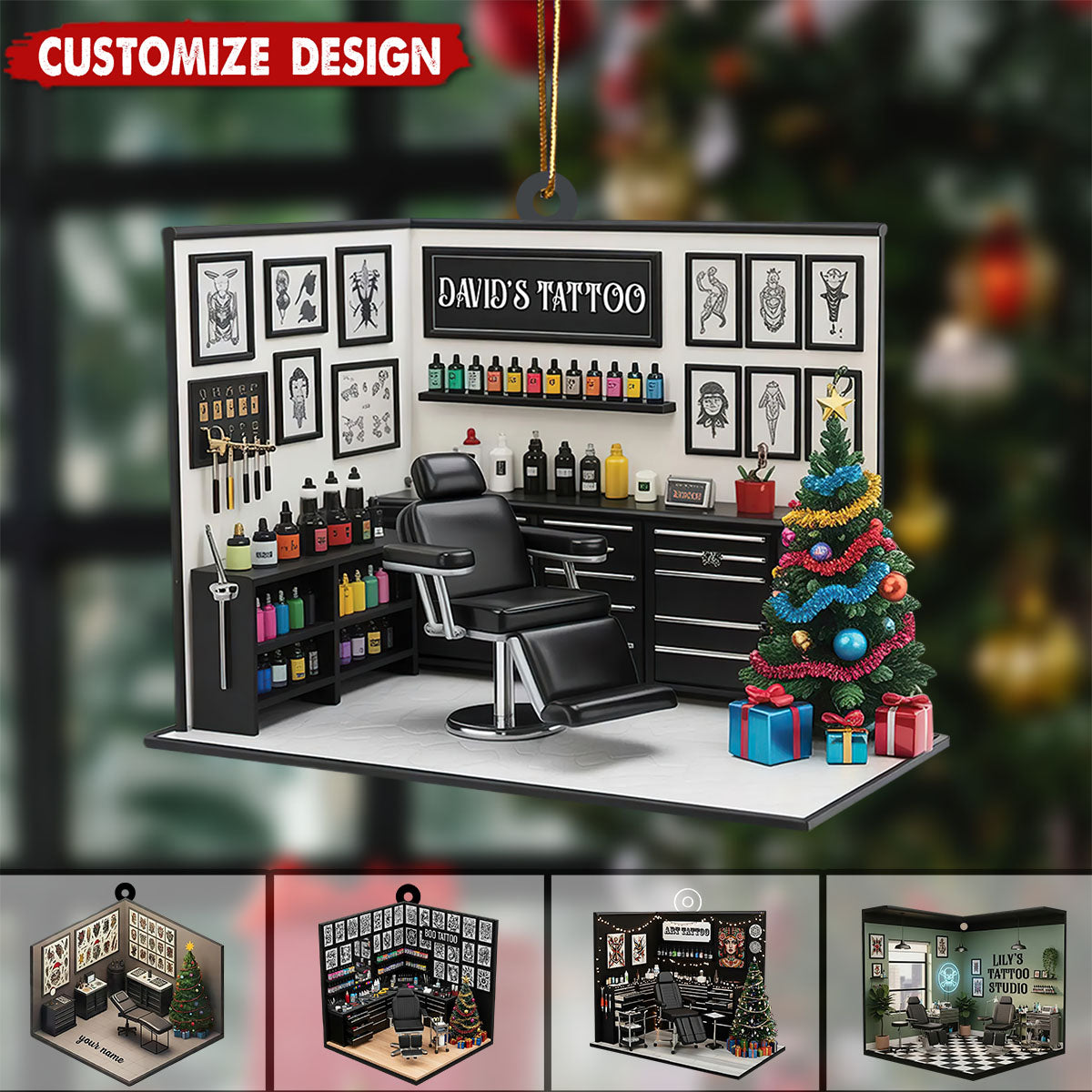 Personalize Tattoo Studio Christmas Ornament - Gift For Tattoo Artist
