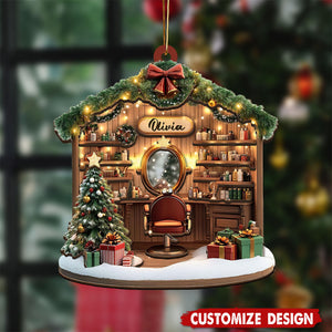 Personalized Hair Salon Christmas Ornament - Gift For Barber