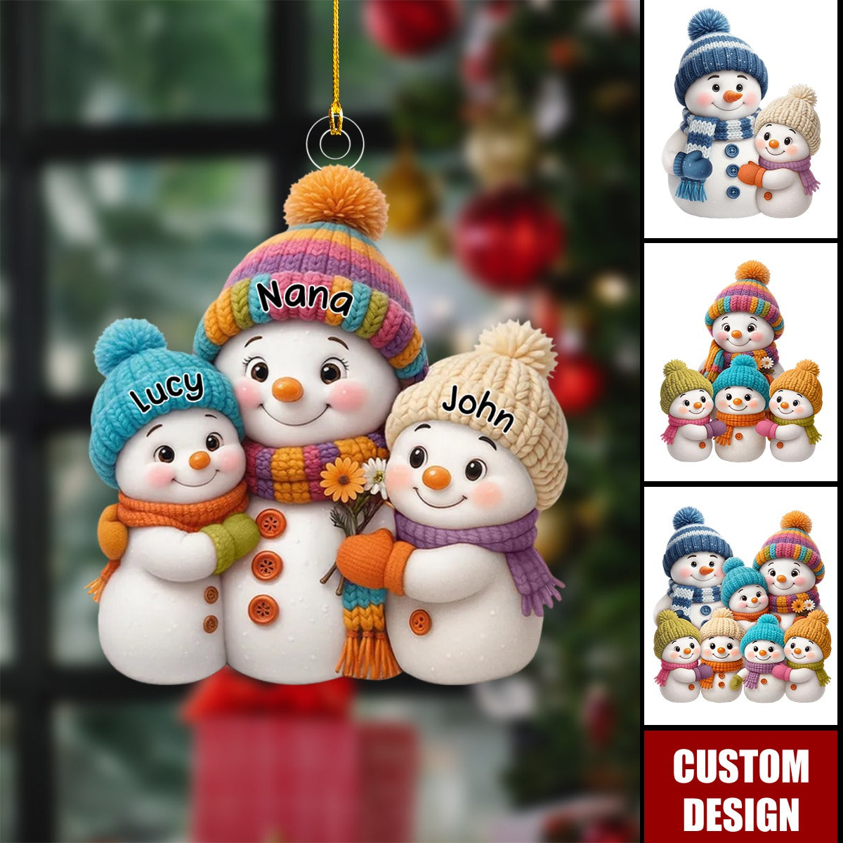 Personalized Snowman Christmas Ornament - Gift for Grandma Grandpa