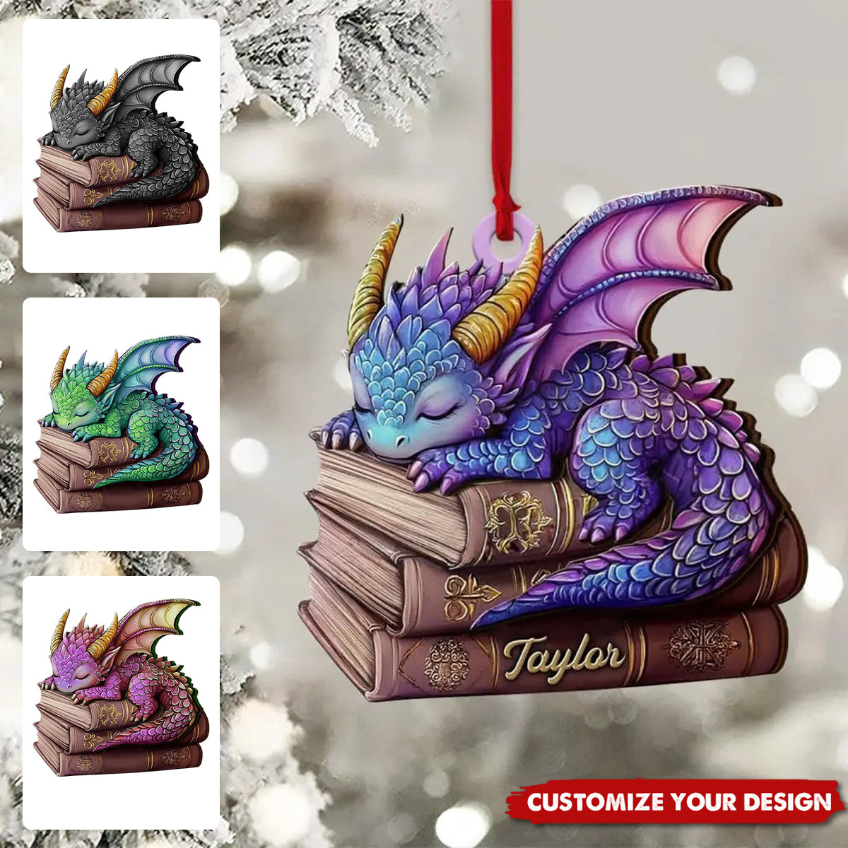Personalized Sleeping Little Dragon Christmas Ornament