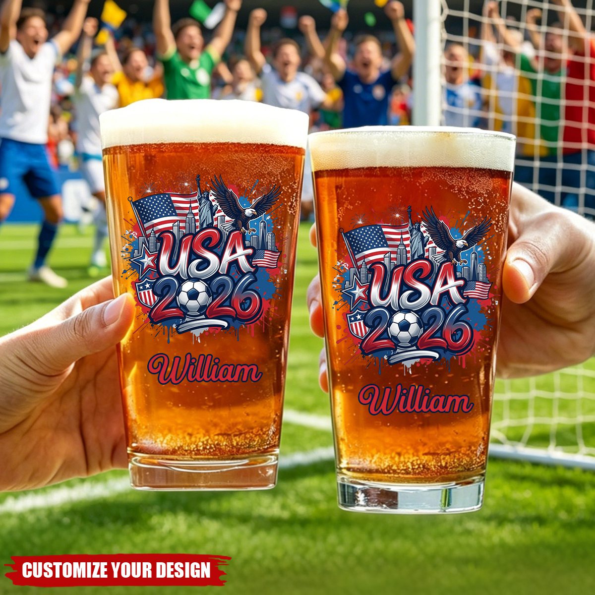Personalized 2026 Soccer Country Beer Glass - Custom Gift for Fan Events & Tailgates