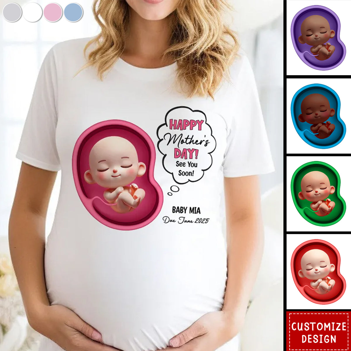 Happy Mother's Day Mommy See You Soon From Baby Personalized Pregnancy Reveal Shirt