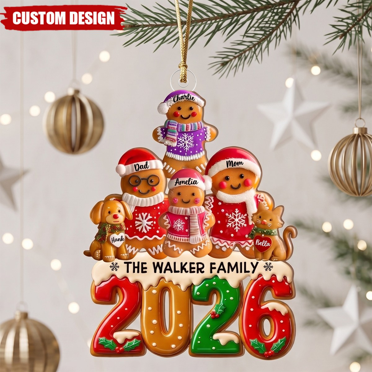 Personalized Gingerbread Family Christmas Tree Ornament,Christmas Decoration