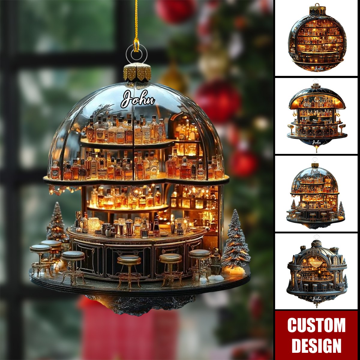 Personalized Luxury Miniature Bar Christmas Ornament -  Whiskey Bottle Decoration For Men