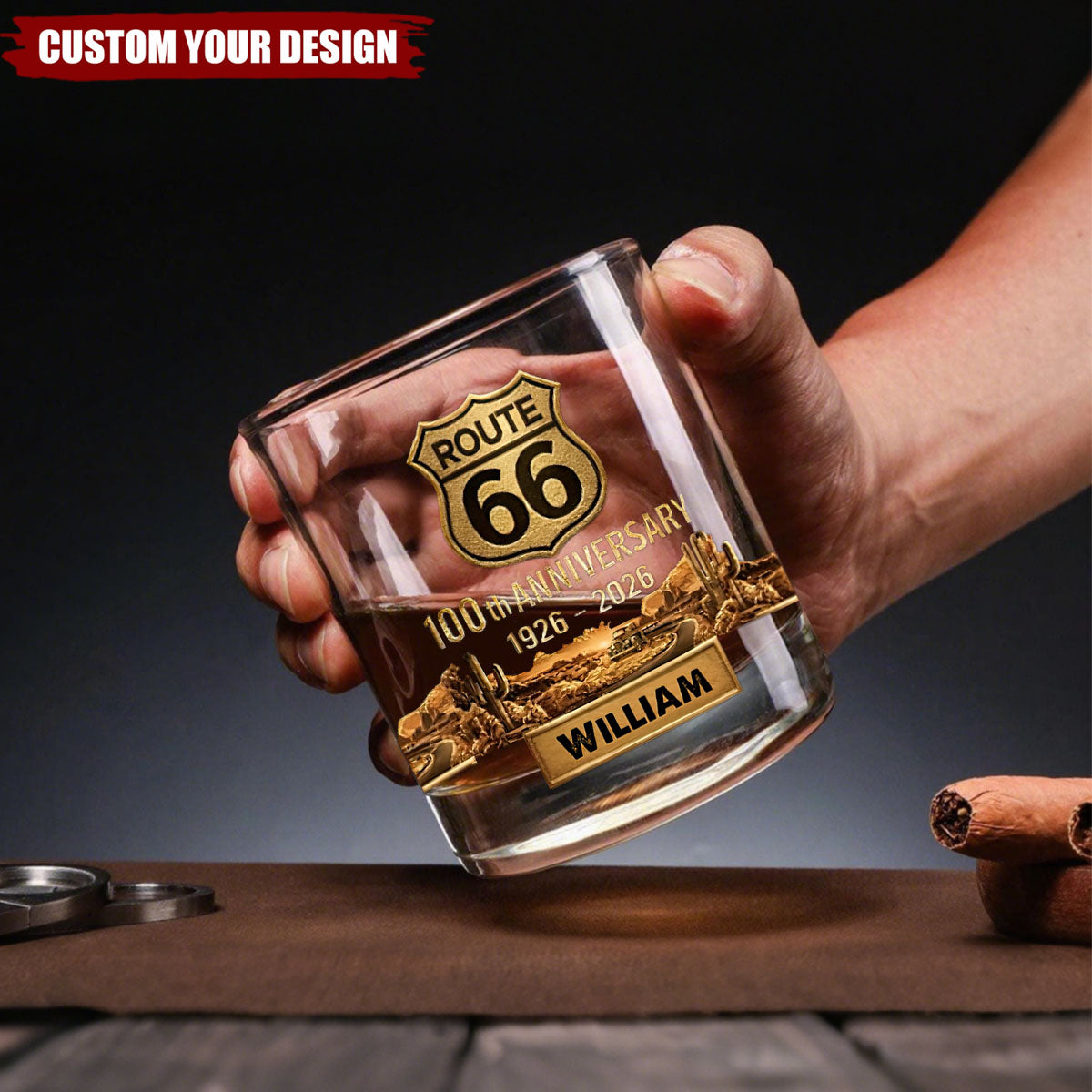 Route 66 100th Anniversary - Personalized Whiskey Glass