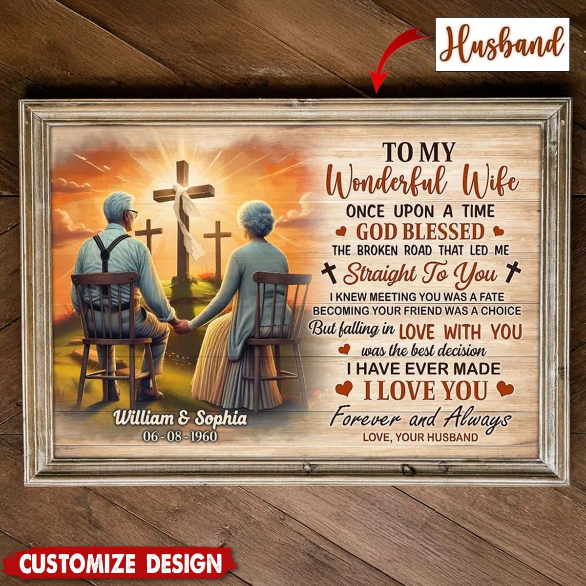 Cross God Gave Me You Old Couple Sitting Personalized Poster - Anniversary Gift For  Wife,Husband