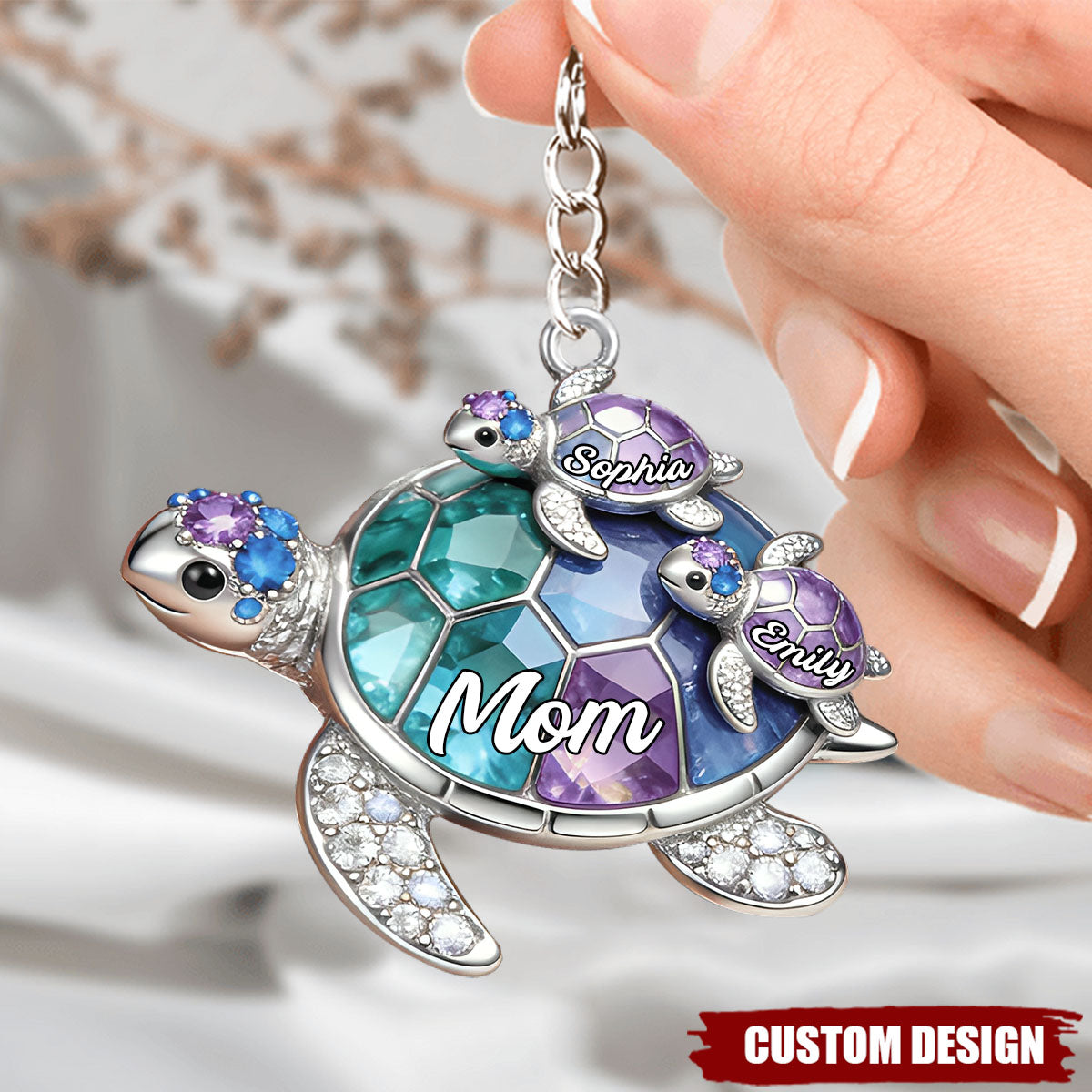 Personalized Grandma-shaped Turtle Keychain - Gift For Mom and Grandma