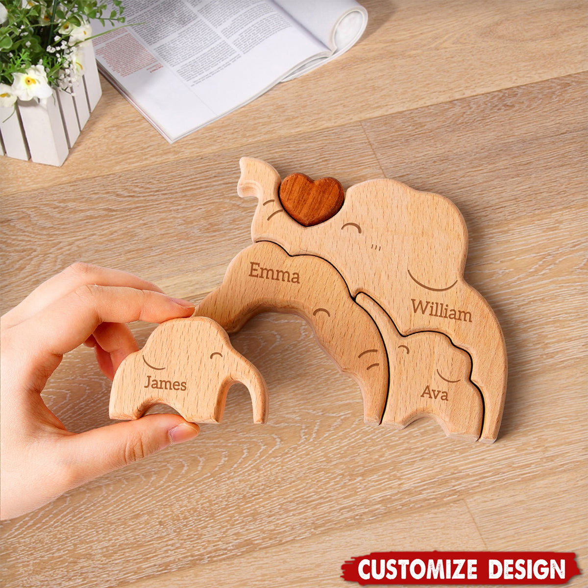 Mommy Elephant Family Wooden Puzzle - Mother's Day Gift For Mom,Grandma
