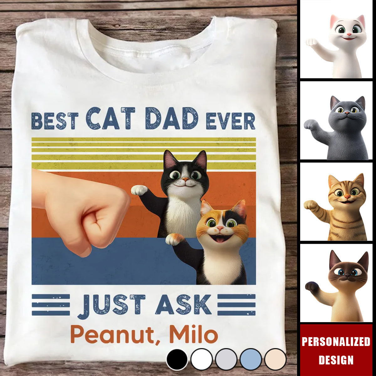 Best Cat Dad Cute Cartoon Funny Cats-Personalized Shirt-Gift for Cat Dads