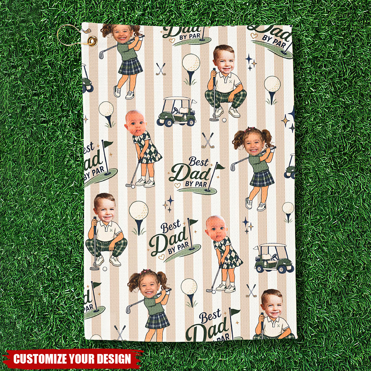 Personalized Golf Towel, Custom Photo Dad Gift from Kids, Father's Day Golfing Keepsake