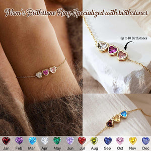 Personalised Heart Birthstone Bracelet, Birthday Gift for Mom, Mothers Day Gift for Her
