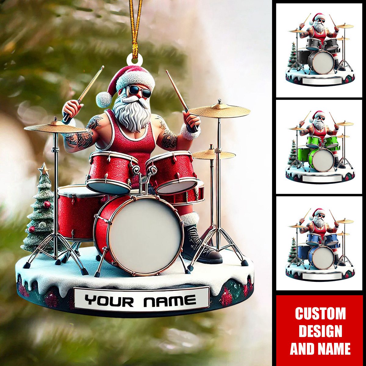 Personalized Drummer Santa Christmas Ornament - Gift For Drummer - 2024 New Release