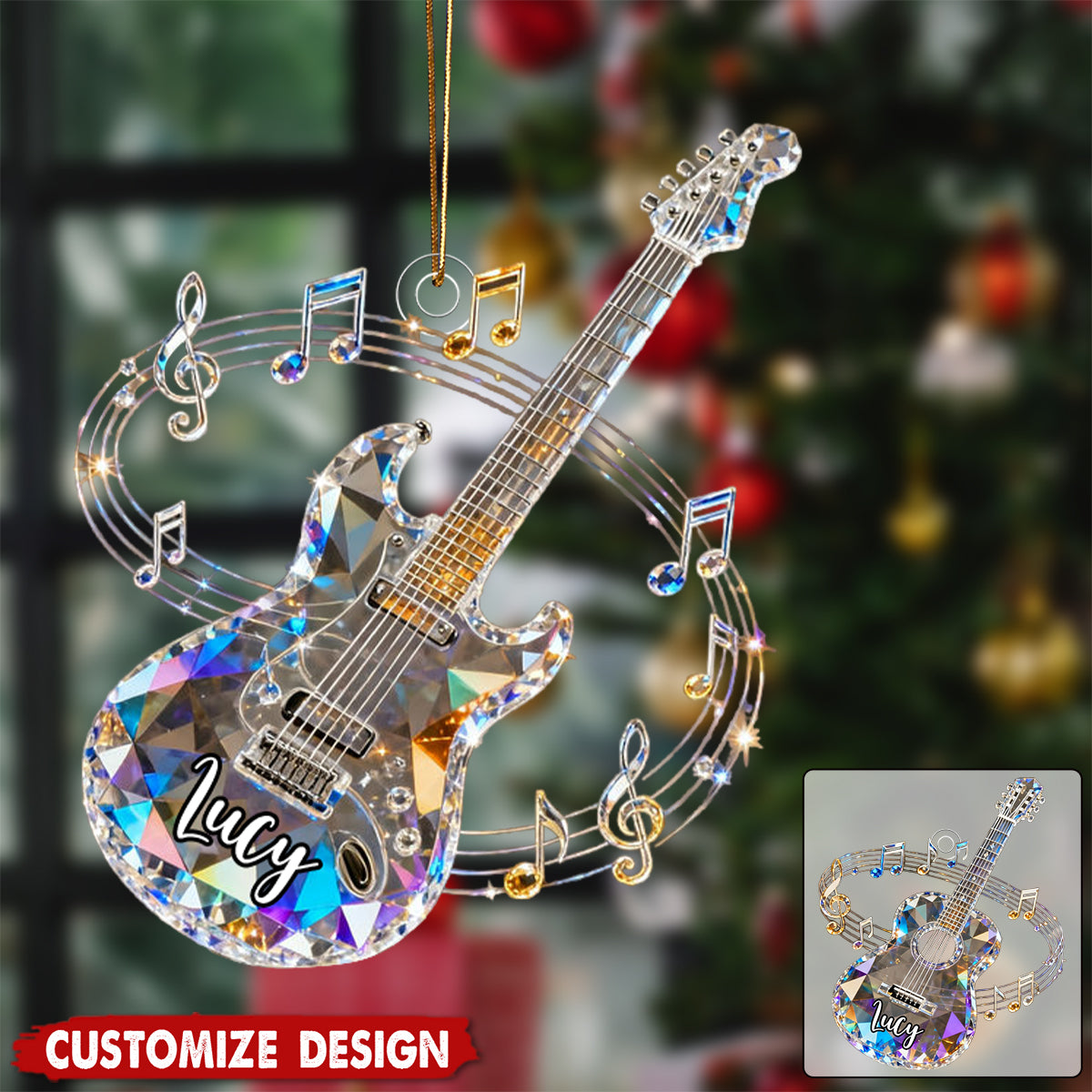Personalized electric guitar themed crystal ornaments