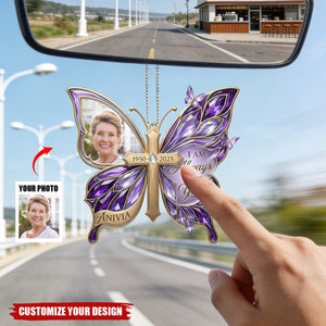 Custom Photo Loving Memory Butterfly Car Ornament - Personalized Gifts For Loved Ones