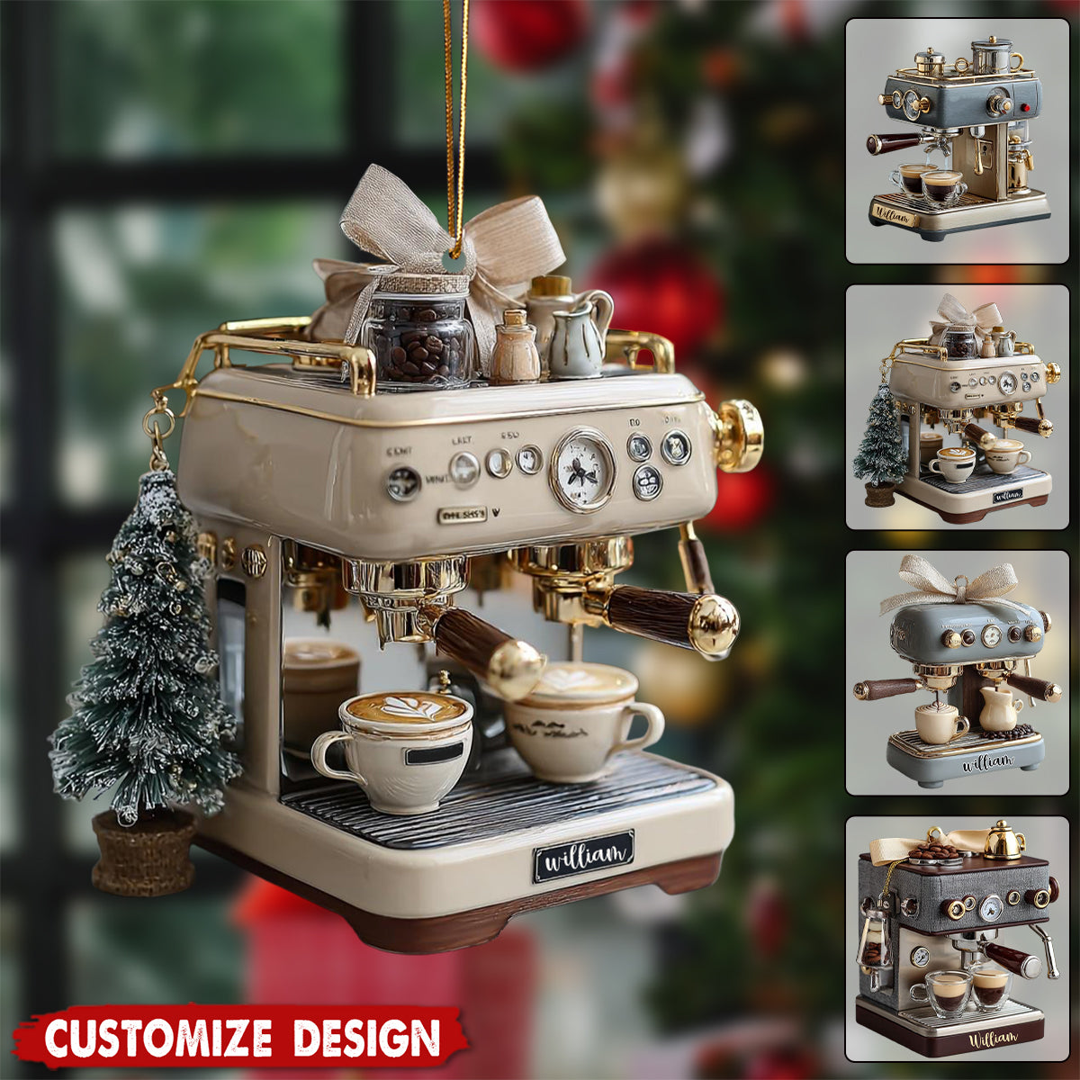 Personalized Mini Espresso Machine Ornament - Gift For Coffee Lovers