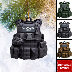 Personalized Tactical Vest Ornament with Name & Number – Custom Christmas Tree Decoration – Gift for Military, Police, Security Forces