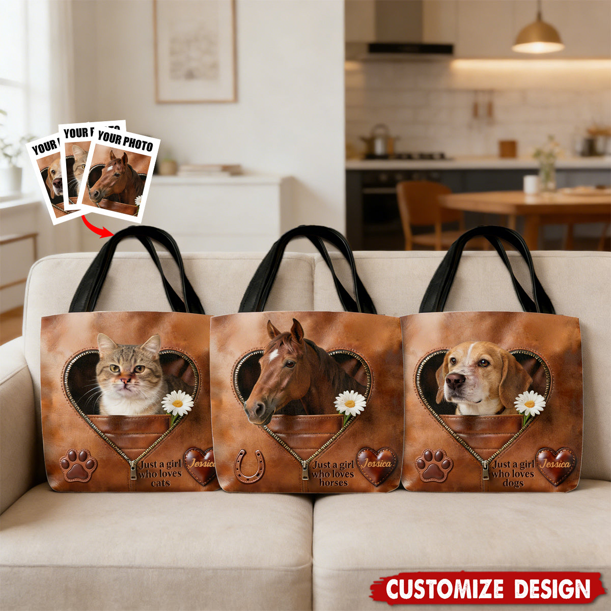 Just A Girl Who Loves Horses Dogs Cats- Personalized Tote Bag