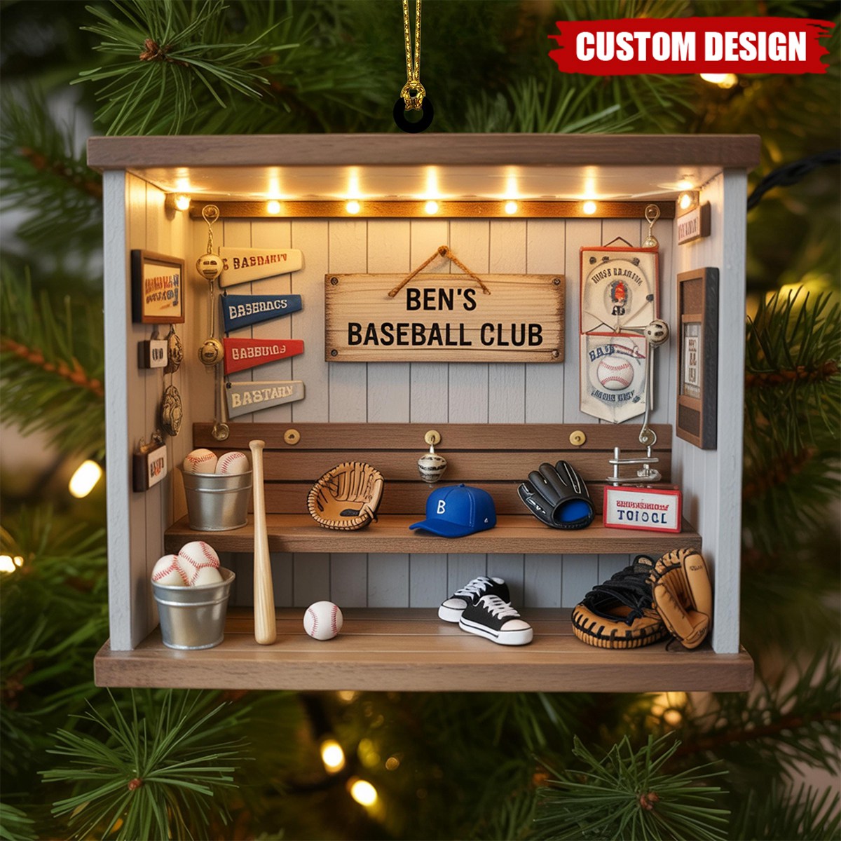Baseball Lover Ornament | Custom Name Dugout Acrylic Room| 2D Flat Personalized Christmas Tree Hanging | Holiday Gift for Sports Enthusiasts