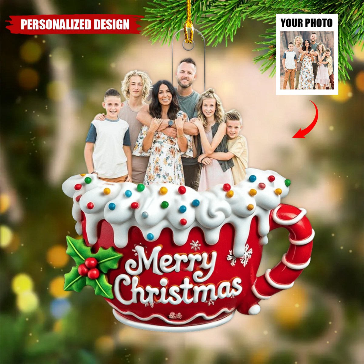 Merry Christmas-Personalized Upload Image Christmas Ornament, Gift For Family