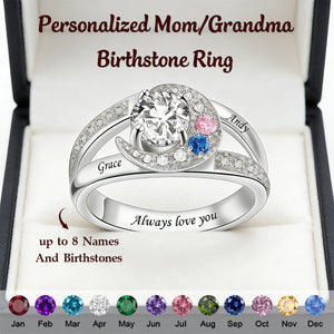 Personalized Birthstone Rings With 1-8 Birthstones-Gifts for Mother Grandma