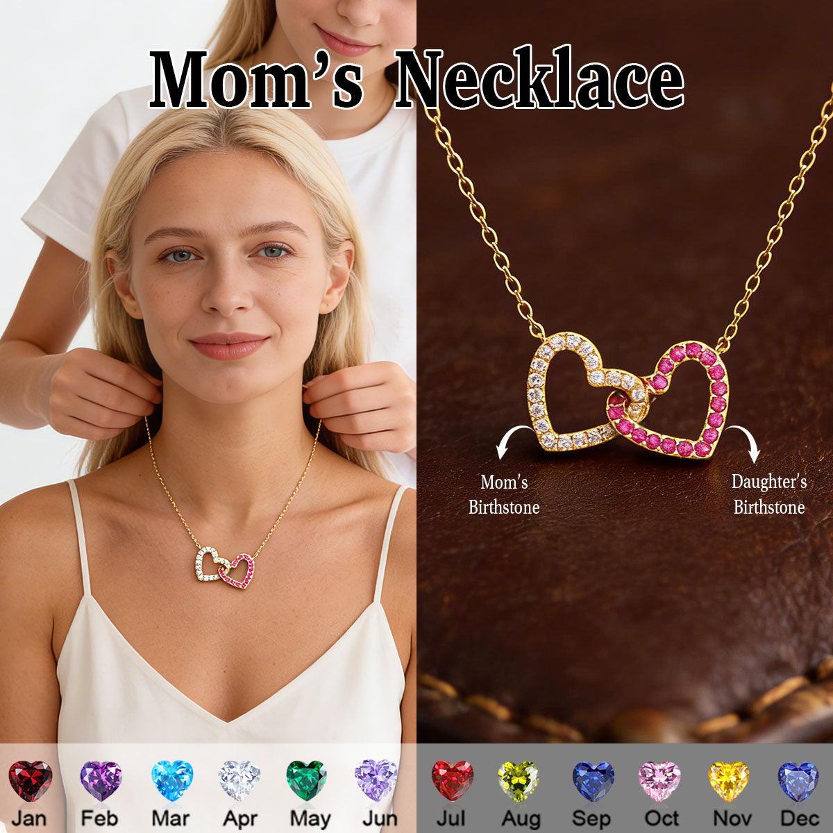 Personalised Birthstone Heart Necklace-Mother's Day Gift For Mom/Grandma