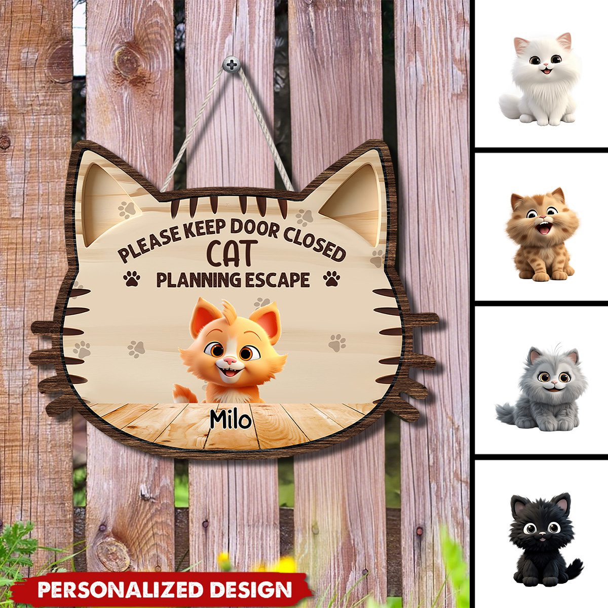 Please Keep Door Close-Personalized Cat Wood Sign