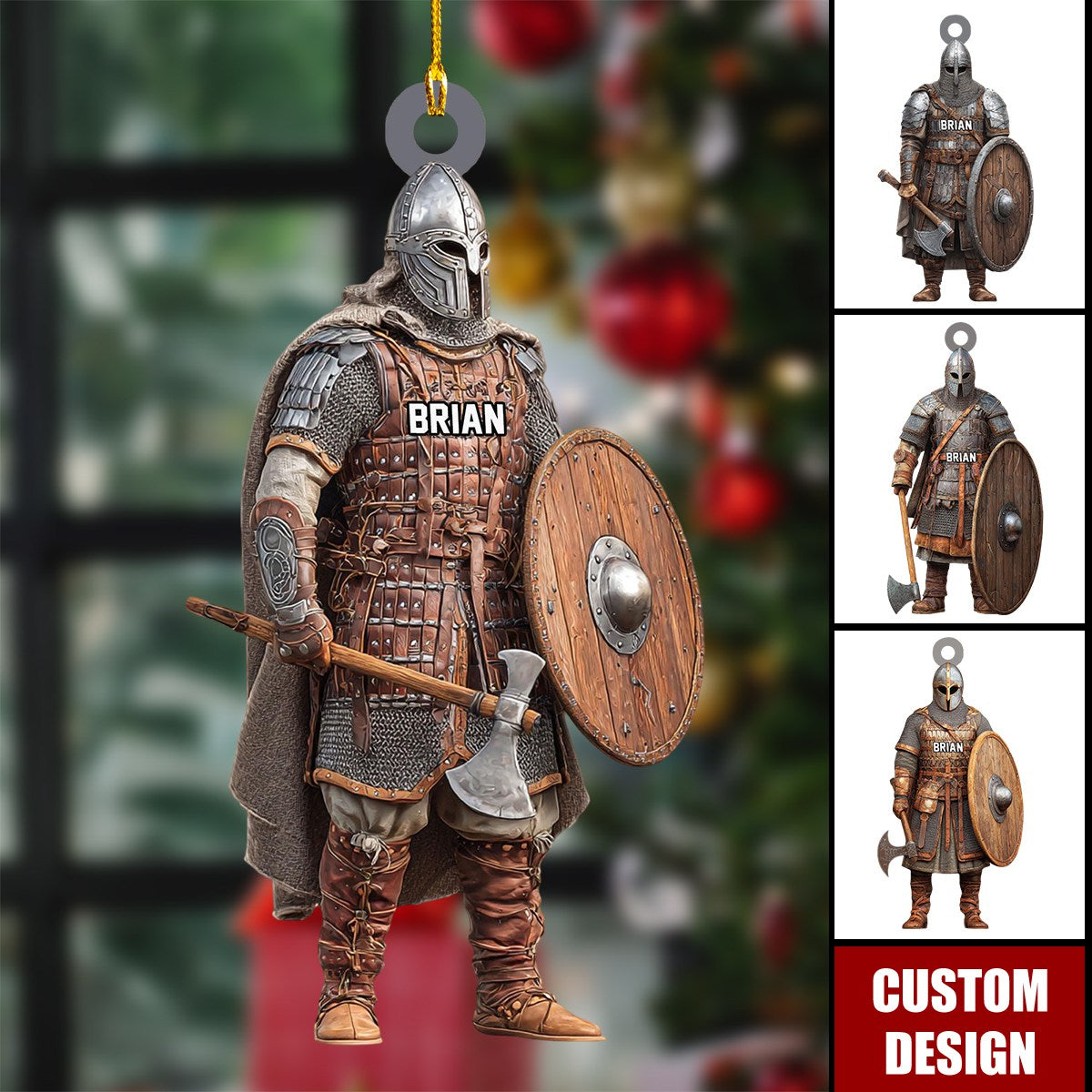 Custom Name Viking Armor Norse Warrior Ornament, Christmas Tree Hanging Decor,  Acrylic Ornament, Nordic Historical Holiday Gift