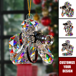 Personalized Stained Glass Photographer Bust Themed Christmas Ornament