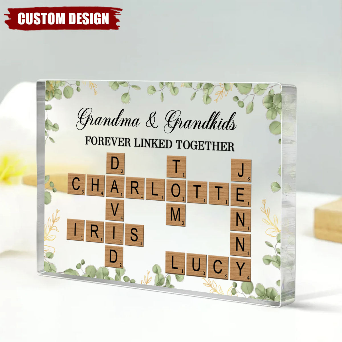 Grandma & Grandkids Forever Linked Together - Personalized Crossword Puzzle Acrylic Plaque