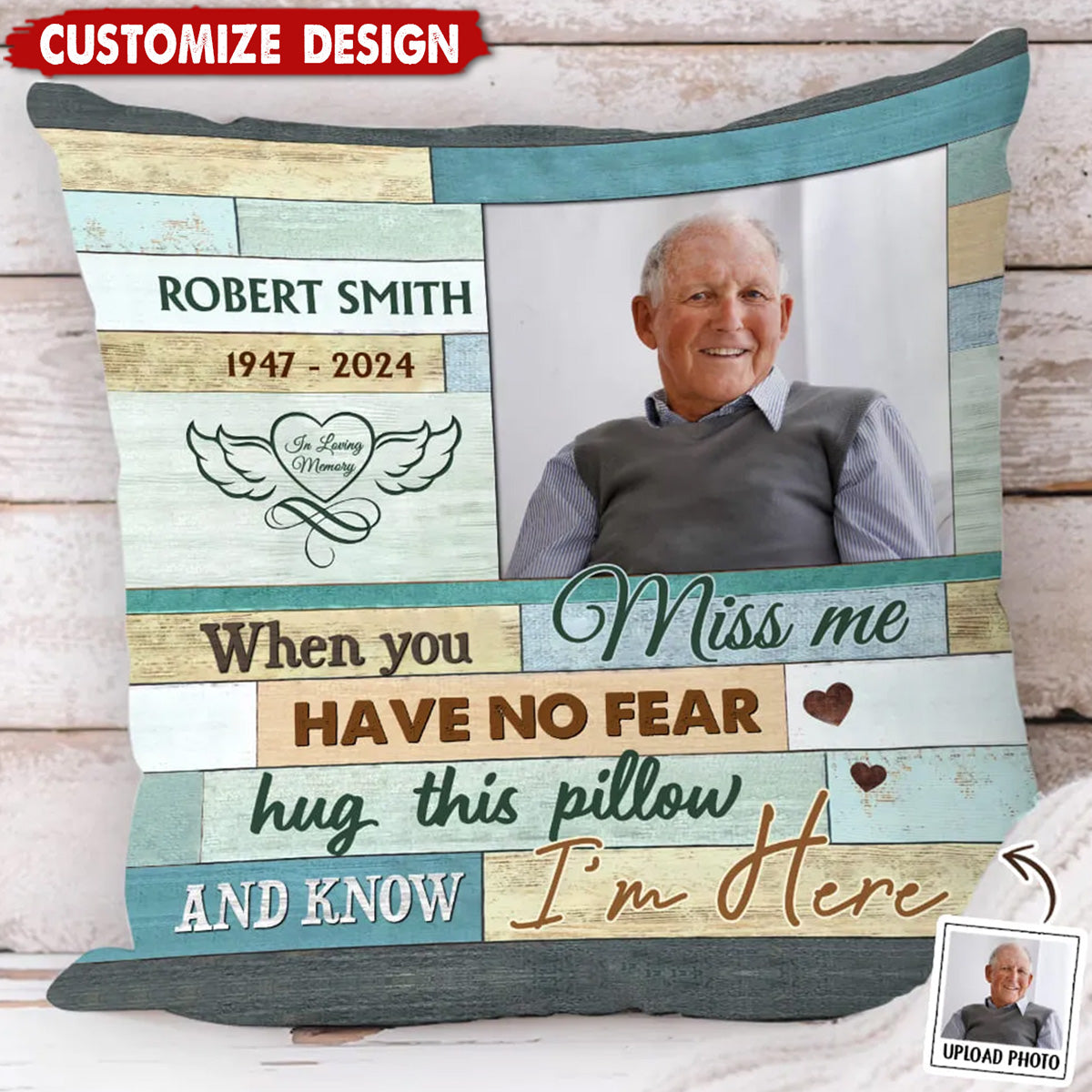 When You Miss Me - Personalized Photo Memorial  Pillow - Gift For Family, Siblings, Friends