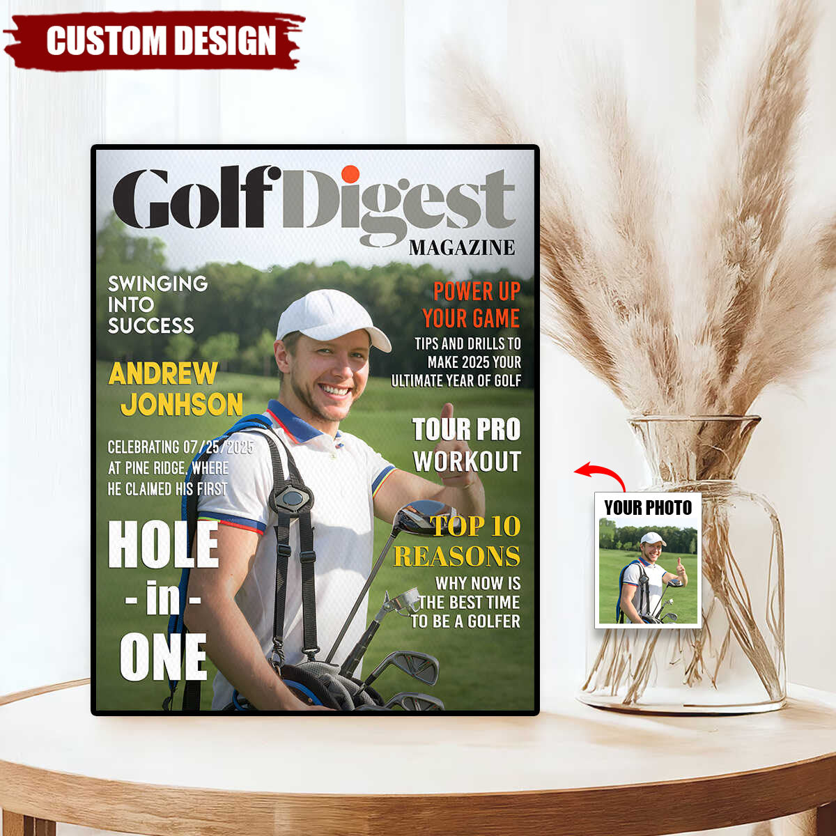 Golf Digest Magazine Personalized Canvas, Custom Golfer Magazines Photo, Unique Gift For Golfer, Golf Digest Gift