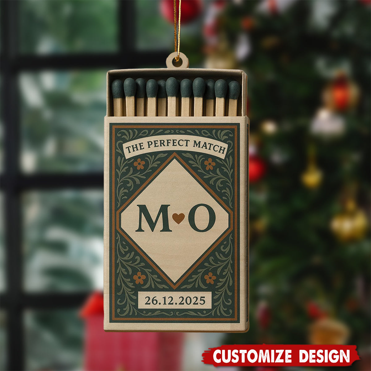 Personalized Matchbox Ornament – Custom Initials and Date Hanging Decoration