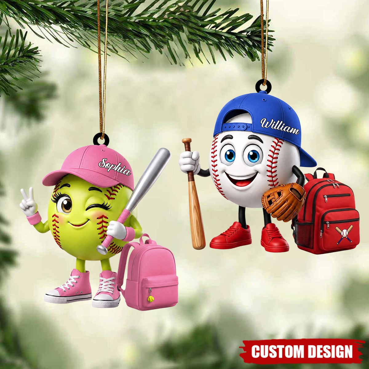 Personalized Cute Baseball Softball Mascot Ornament - Gift for Baseball Softball Lover - New Release