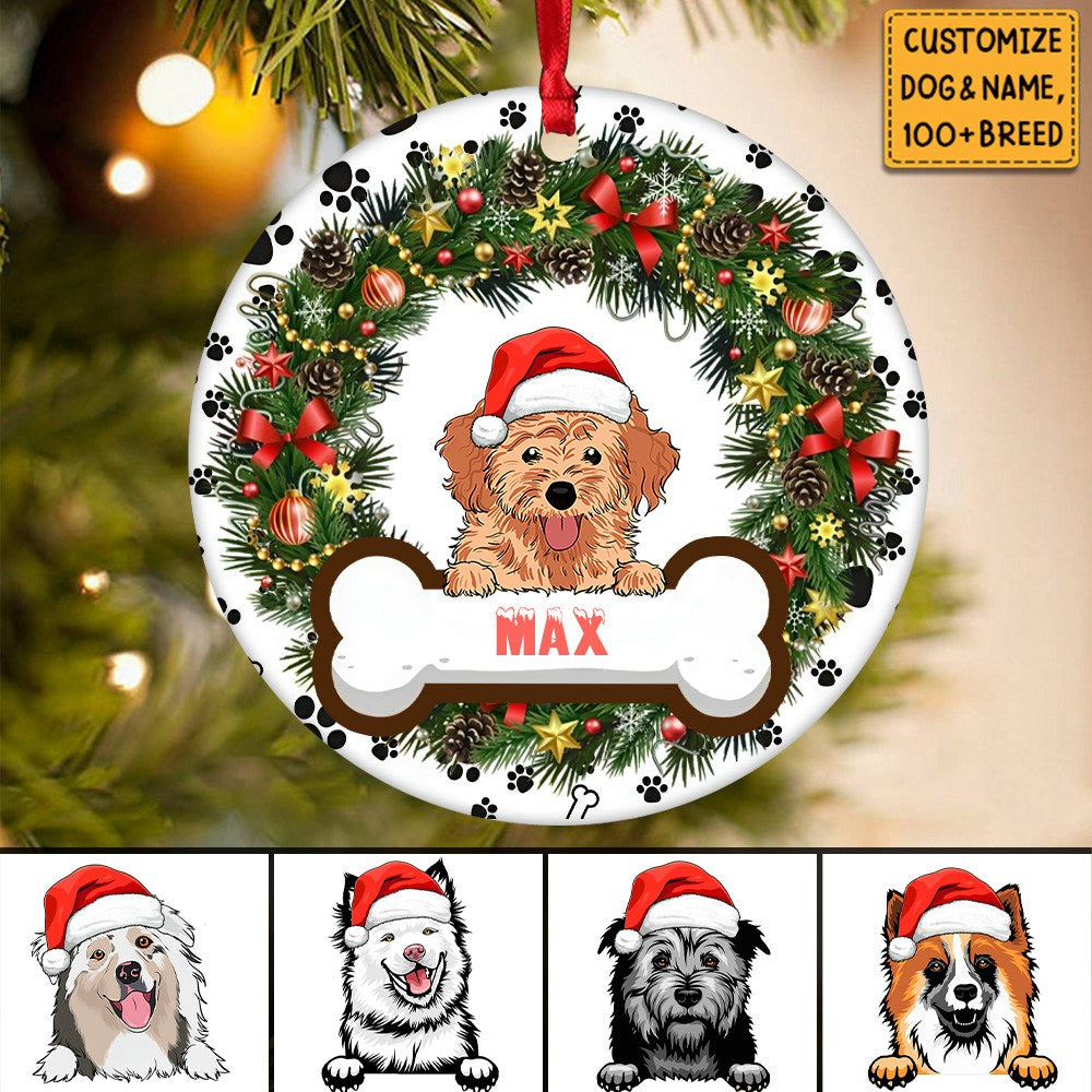 Christmas Gift For Dog Lovers - Personalized Circle Ceramic Ornament
