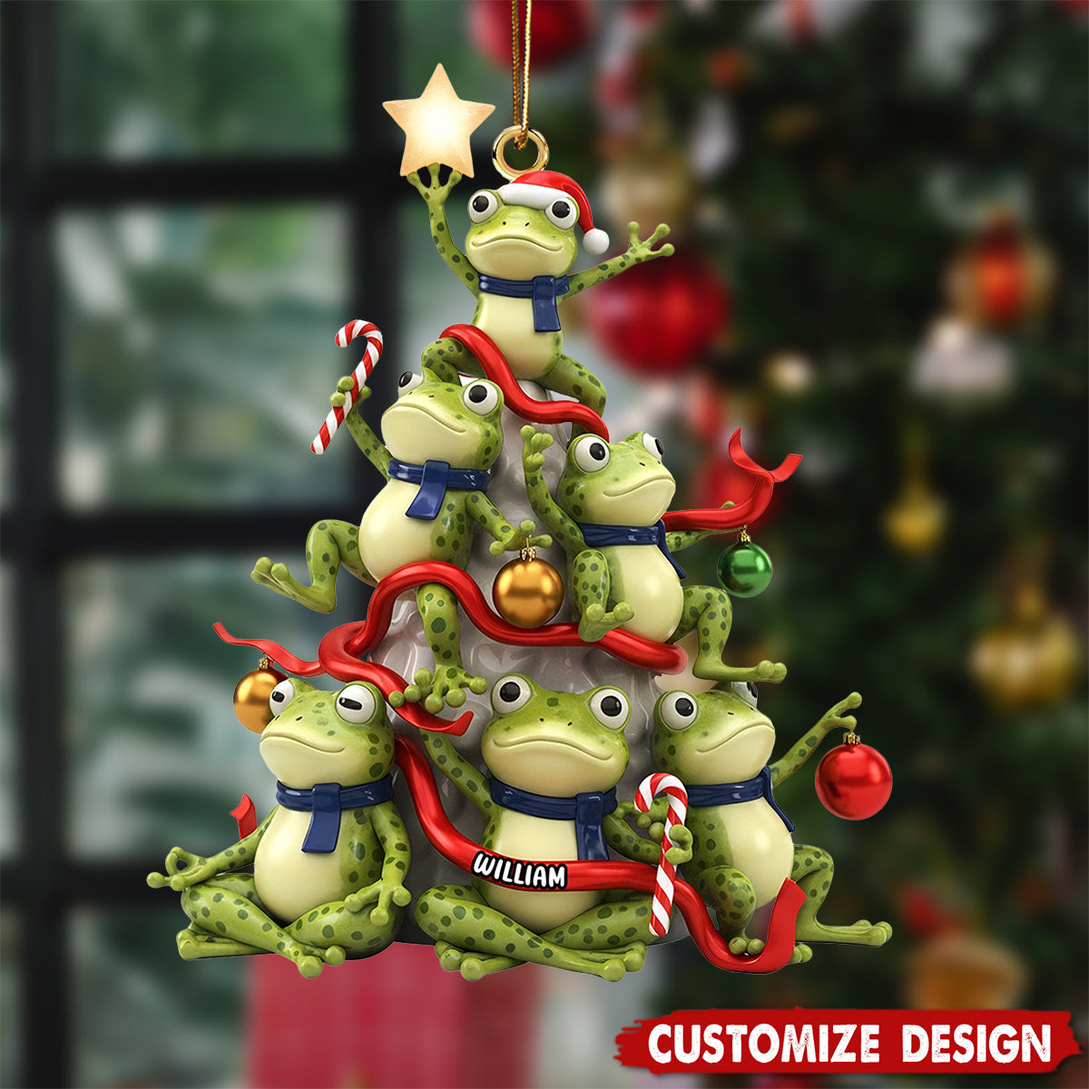 Personalized Frog Shaped Christmas Ornament - Gift For Frog Lover